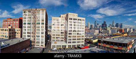 Panorama of the fashion district and downtown Los Angeles from atop an adjacent parking structure. Stock Photo