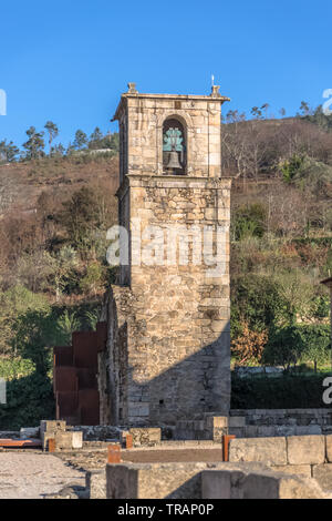 Tarouca / Portugal - 03 15 2018: View of historic building in ruins, convent of St. Joao of Tarouca, detail of tower sineria of the convent of cister Stock Photo