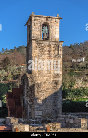 Tarouca / Portugal - 03 15 2018: View of historic building in ruins, convent of St. Joao of Tarouca, detail of tower bell of the convent of cister Stock Photo