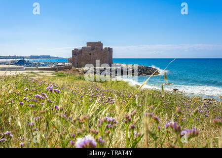 The harbor of Paphos with the castle, Cyprus Stock Photo