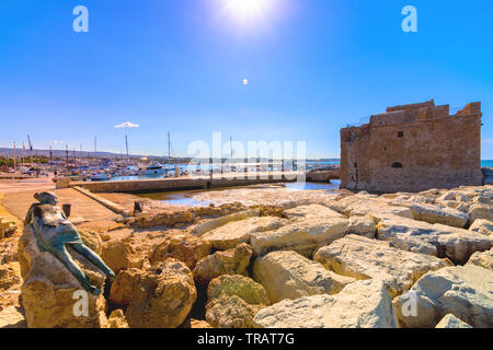 The harbor of Paphos with the castle, Cyprus Stock Photo