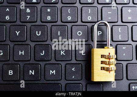 security lock on black computer keyboard  , computer security concept Stock Photo