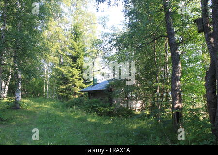 Old-fashioned sauna log cabin in Finland in the summer Stock Photo