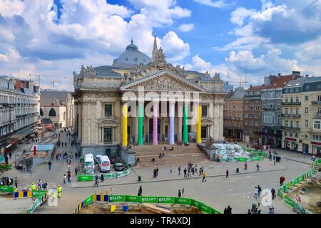 Brussels, Belgium - May 2019: The Bourse, the Belgian stock exchange, and surrounding area. Stock Photo