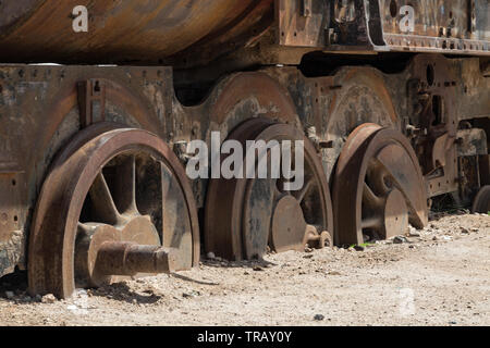 Rusted trains in the train cemetery in Uyuni, Bolivia Stock Photo