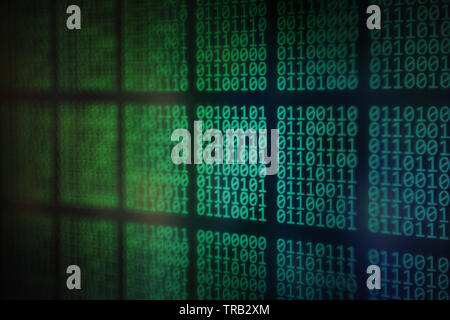 data panel displaying blocks of Binary code number digits. digital information and computer science themes. coding hacker cyber warfare and personal i Stock Photo