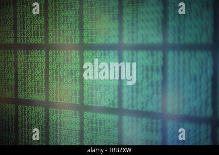 data panel displaying blocks of Binary code number digits. digital information and computer science themes. coding hacker cyber warfare and personal i Stock Photo