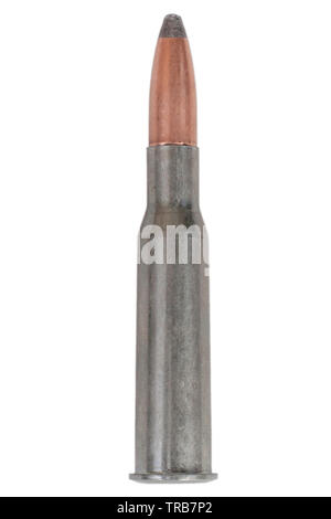 Bullet of 7.62 mm caliber isolated on white background with shadow ...