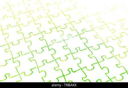 Assembled puzzle with green outlines on white background. Stock Photo