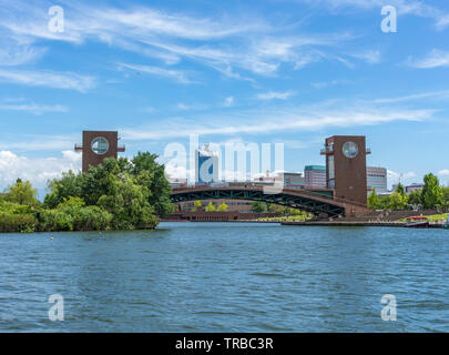 View of Tenmon Bashi bridge and Kansui Park, Toyama, Japan. Stock Photo