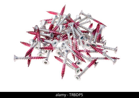 studio photo isolated torx screws with a red end piece Stock Photo