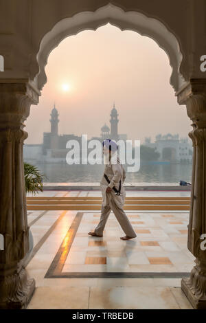 A Sikh pilgrim in front of the Golden Temple, Amritsar, Punjab, India Stock Photo