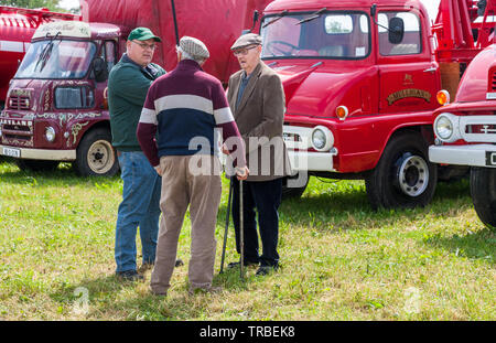 Innishannon, Cork, Ireland. 02nd June, 2019. Gerry Brennan, Dunmanway in deep conversation with Ken and Joe Smyth from, Askeaton, Co. Limerick    at the Innishannon Steam and vintage rally at Innshannon, Co. Cork, Ireland Credit: David Creedon/Alamy Live News Credit: David Creedon/Alamy Live News Stock Photo