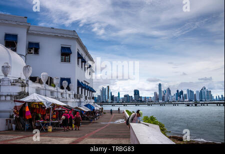 the tip of the southern point of Casco Viejo, Panama City, Plaza Francia, las bovedas Stock Photo