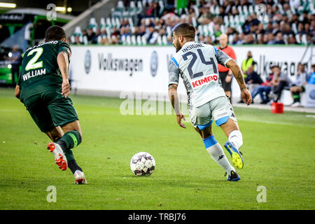 Wolfsburg, Germany, August 11, 2018: Lorenzo Insigne in action during the match Vfl Wolfsburg - SSC Naples. Photo by Michele Morrone. Stock Photo