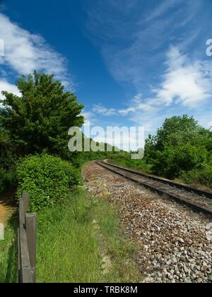 View of Felixstowe branch line away from the North Rail Terminal at the Port of Felixstowe. Stock Photo