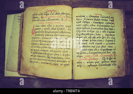 old slavic bible with cyrillic text Stock Photo