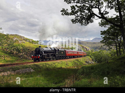 45212 blasts up Beasdale bank with the afternoon 'Jacobite' service on 29.5.19. Stock Photo