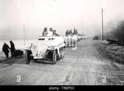 German Armoured personnel Carriers halftracks in white camouflage on the Russian Front 1942 Stock Photo
