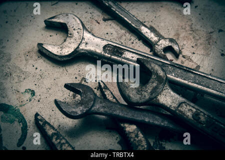 Old and rusty spanners Stock Photo