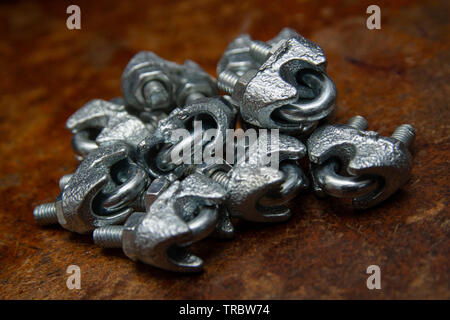 Small steel wire rope cable clips Stock Photo