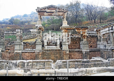 Fountain of Trajan in the Ruins of Ephesus, Turkey Stock Photo