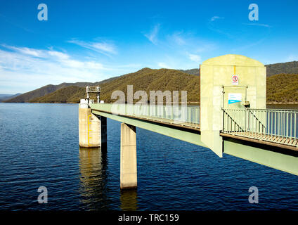 Intake structure on Tumut Dam as part of the Snowy Mountains hydro electric scheme near Talbingo in New South Wales,  in Australia Stock Photo