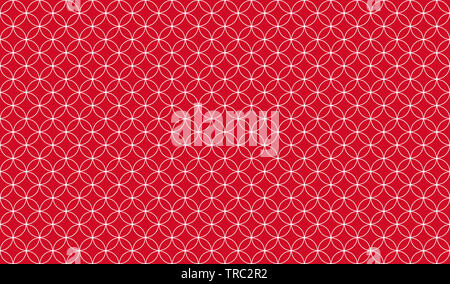 Abstract seamless pattern of overlapping thin white circles against a red background, symmetrical design inspiration forming a pleasing pattern Stock Photo