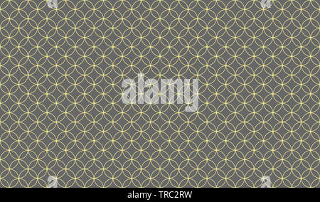 Abstract seamless pattern of overlapping thin yellow circles against a grey background, symmetrical design inspiration forming a pleasing pattern Stock Photo