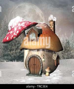 Mushroom house in a winter scenery Stock Photo