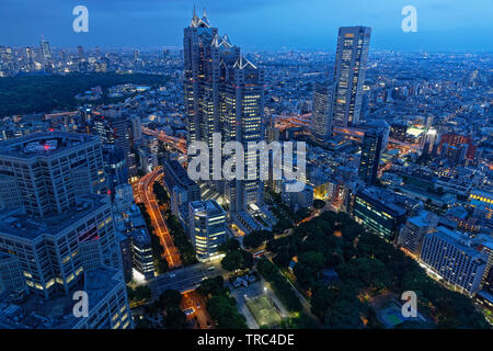 TOKYO, JAPAN, May 13, 2019 : View from Metropolitan building by night. The Greater Tokyo Area ranked as the most populous metropolitan area in the wor Stock Photo