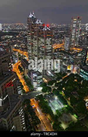 TOKYO, JAPAN, May 13, 2019 : View from Metropolitan building by night. The Greater Tokyo Area ranked as the most populous metropolitan area in the wor Stock Photo