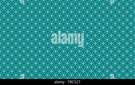 Abstract seamless pattern of overlapping thin circles against a teal blue background, symmetrical design inspiration forming a pleasing pattern Stock Photo