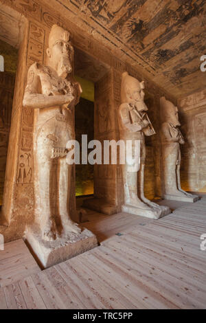 Entering the hypostyle hall of the Great Temple of Abu Simbel Stock Photo