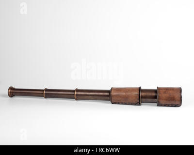 Closeup Antique Monocular Telescope Isolated on White Background Stock Photo