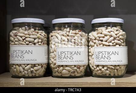 Manila, Philippines - August, 4, 2016: Glass jars with white beans on dispaly in a store Stock Photo