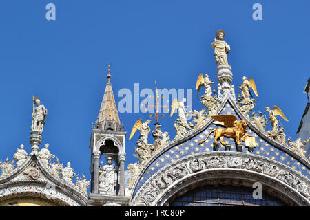 Details of the roof decoration of the Patriarchal Cathedral Basilica of Saint Mark in Venice in a sunny spring day. Stock Photo