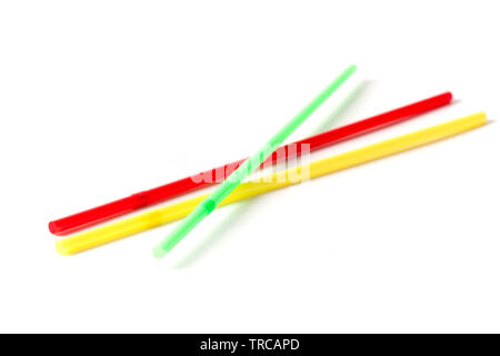 Several colorful drinking straws isolated on white background. Stock Photo