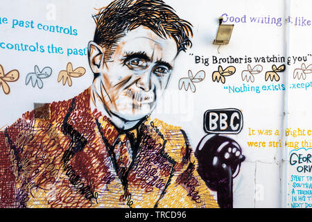 Mural of author George Orwell at the Southwold Pier, Suffolk Stock Photo