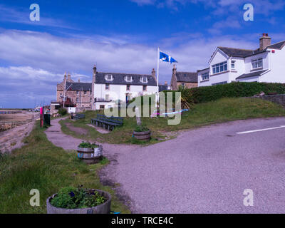 Situated in the beautiful Findhorn Bay of Moray the eco-village of Findhorn with Findhorn House 1775 houses Royal Findhorn Yacht Club Stock Photo