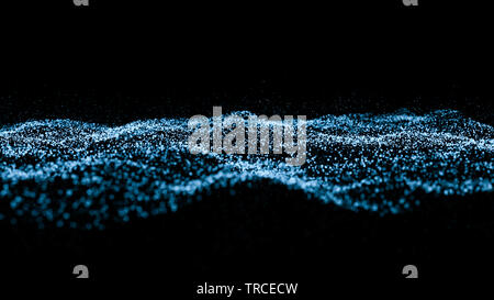 blue particle wave bokeh background and texture, illustration particles selective focus wave on black background