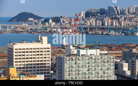 Busan, South Korea - March 22, 2018: Cityscape of Busan, aerial view Stock Photo