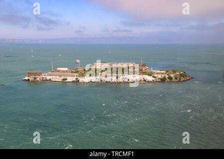 Aerial view of Alcatraz, San Francisco Bay, California Stock Photo