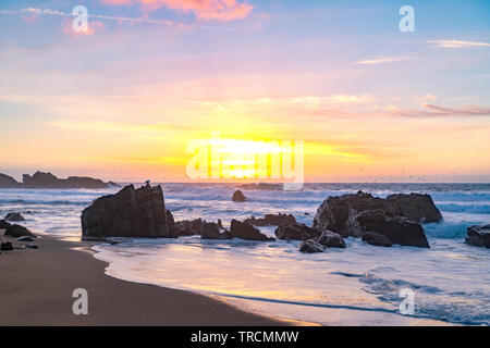 Beautiful sunset along highway one on the coast of Big Sur, California. Stock Photo