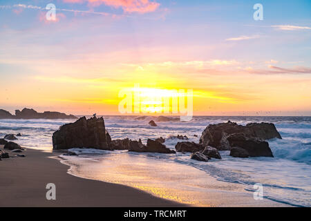 Beautiful sunset along highway one on the coast of Big Sur, California. Stock Photo