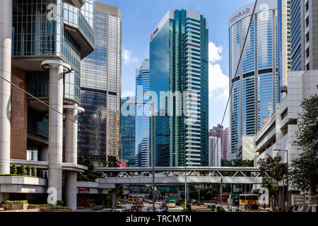 Pedestrian Overpass and Hong Kong Skyline, Hong Kong, China Stock Photo ...