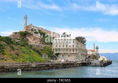 Building 64 and Cell Blocks, Alcatraz, San Francisco Bay, California Stock Photo