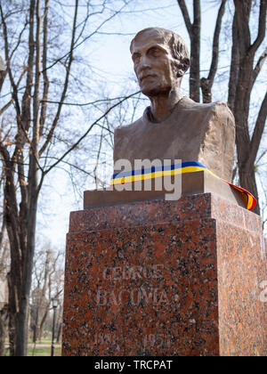 CHISINAU, MOLDOVA-MARCH 21, 2019: George Bacovia bust by Milita Petrascu in the Alley of Classics Stock Photo