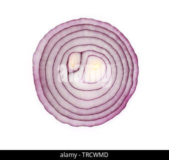 Top view of a red onion slice isolated on white background. Stock Photo