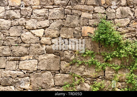 Big yellow wall made from stone bricks Stock Photo